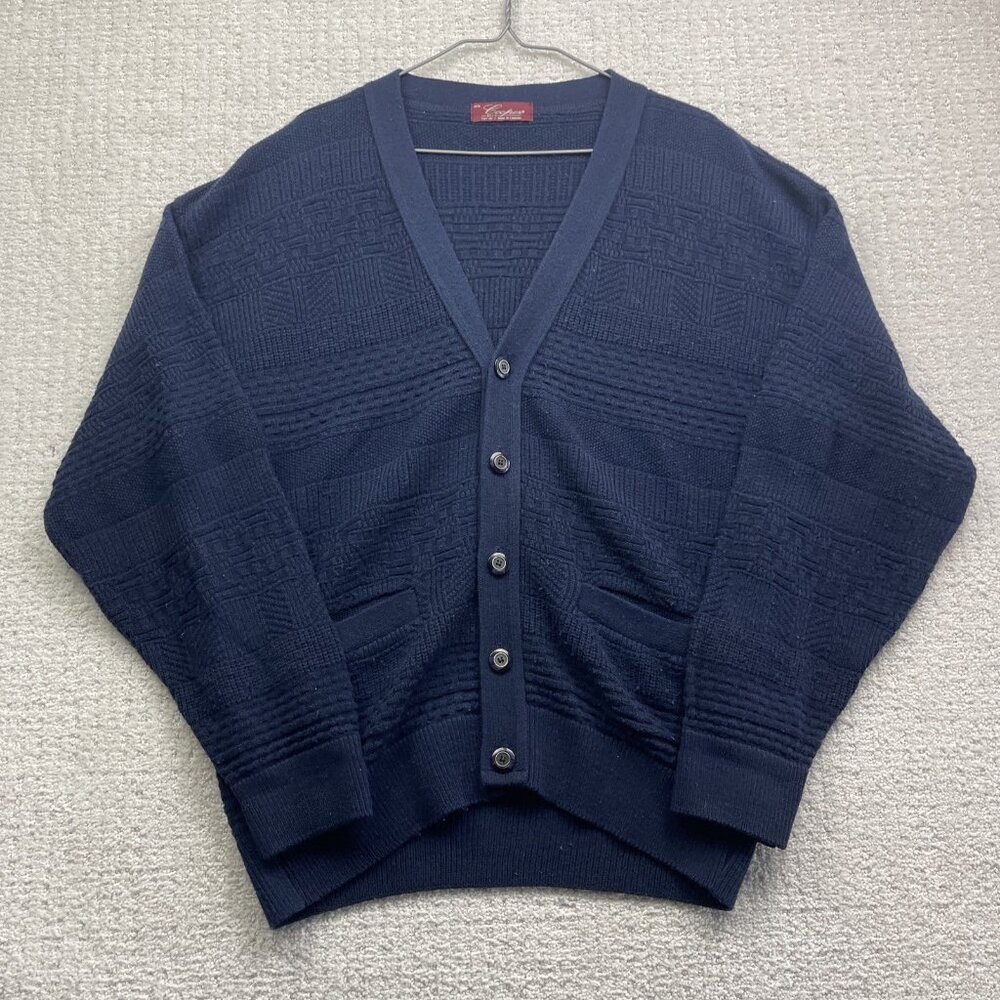 VTG Sweater Men M Blue Cooper Wool Blend Cardigan Grandpa Button 90s Canada Made